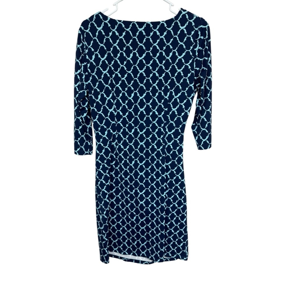 J McLaughlin Navy Trellis Print Faux Wrap Dress Large - Picture 2 of 7